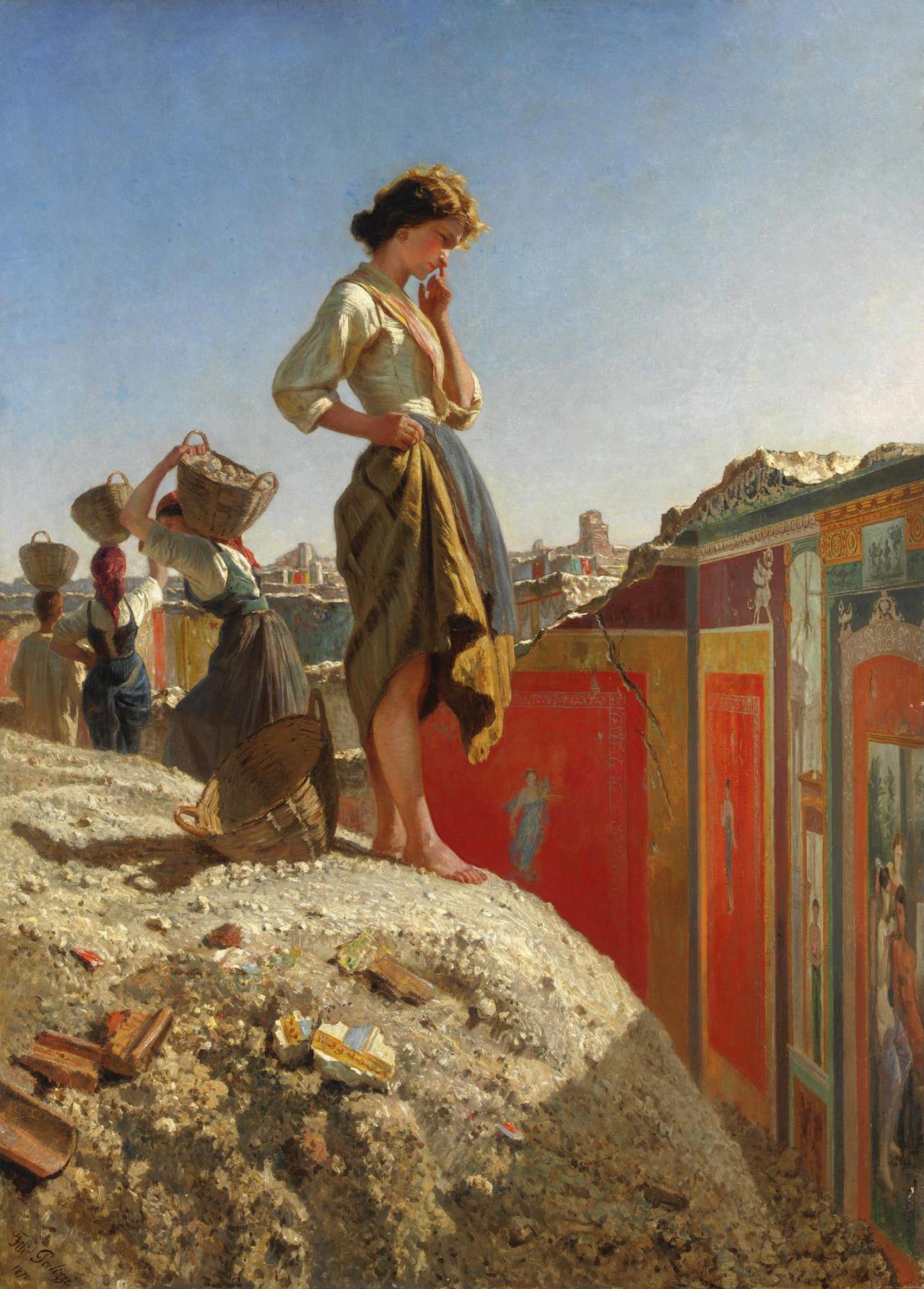 Filippo Palizzi, Excavations of Pompeii (red wall), 1870.jpg