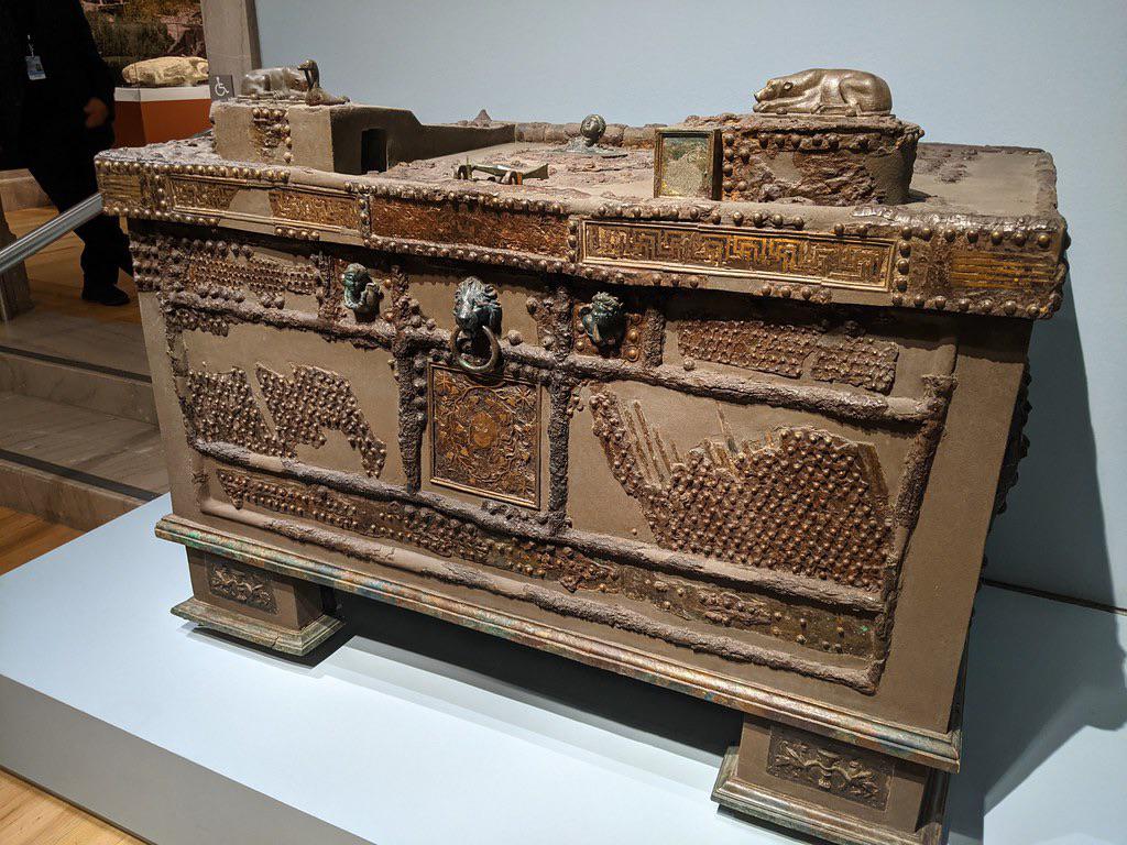 A strongbox found at Villa B, Oplontis which was destroyed by the AD 79 eruption. It contained 200 coins as well as jewellery.jpg