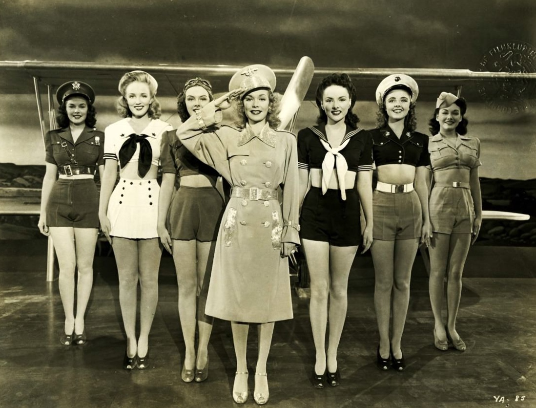 Still photo of WWII pinup girls from the 1941 movie You're In The Army Now. The lady in the center is Jane Wyman (Ronald Regan's first wife of 10 years).jpg