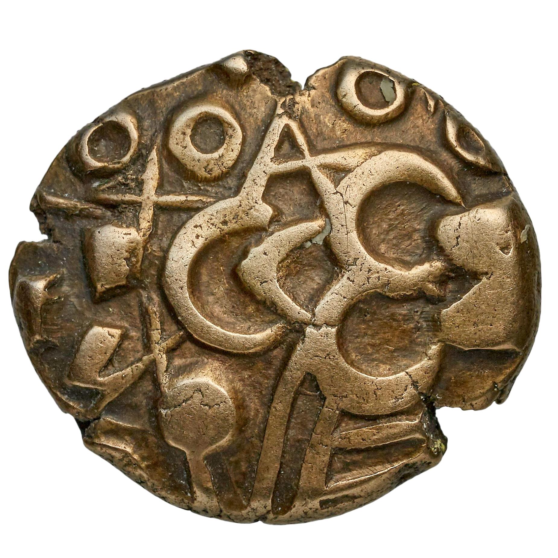 A Nervii stater, 100 BCE, now housed at the Cabinet des Médailles in Paris. The Nervii were one of the most powerful Belgic tribes of northern Gaul at the time of its conquest by Rome.jpg