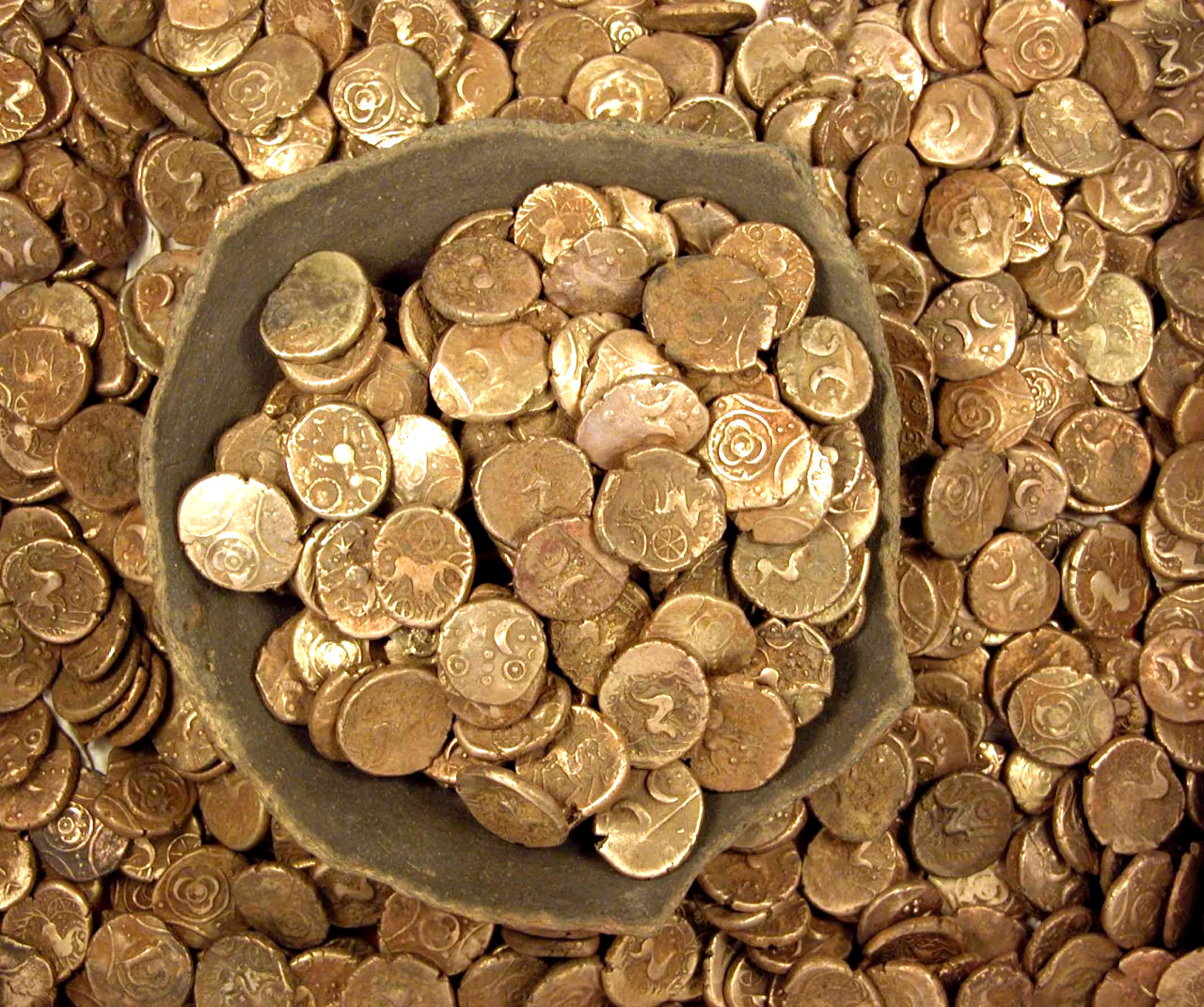 The Wickham Market Hoard is a hoard of 840 Iron Age gold staters found in a field at Dallinghoo near Wickham Market, Suffolk, England in March 2008. 40 BCE-15 CE.jpg