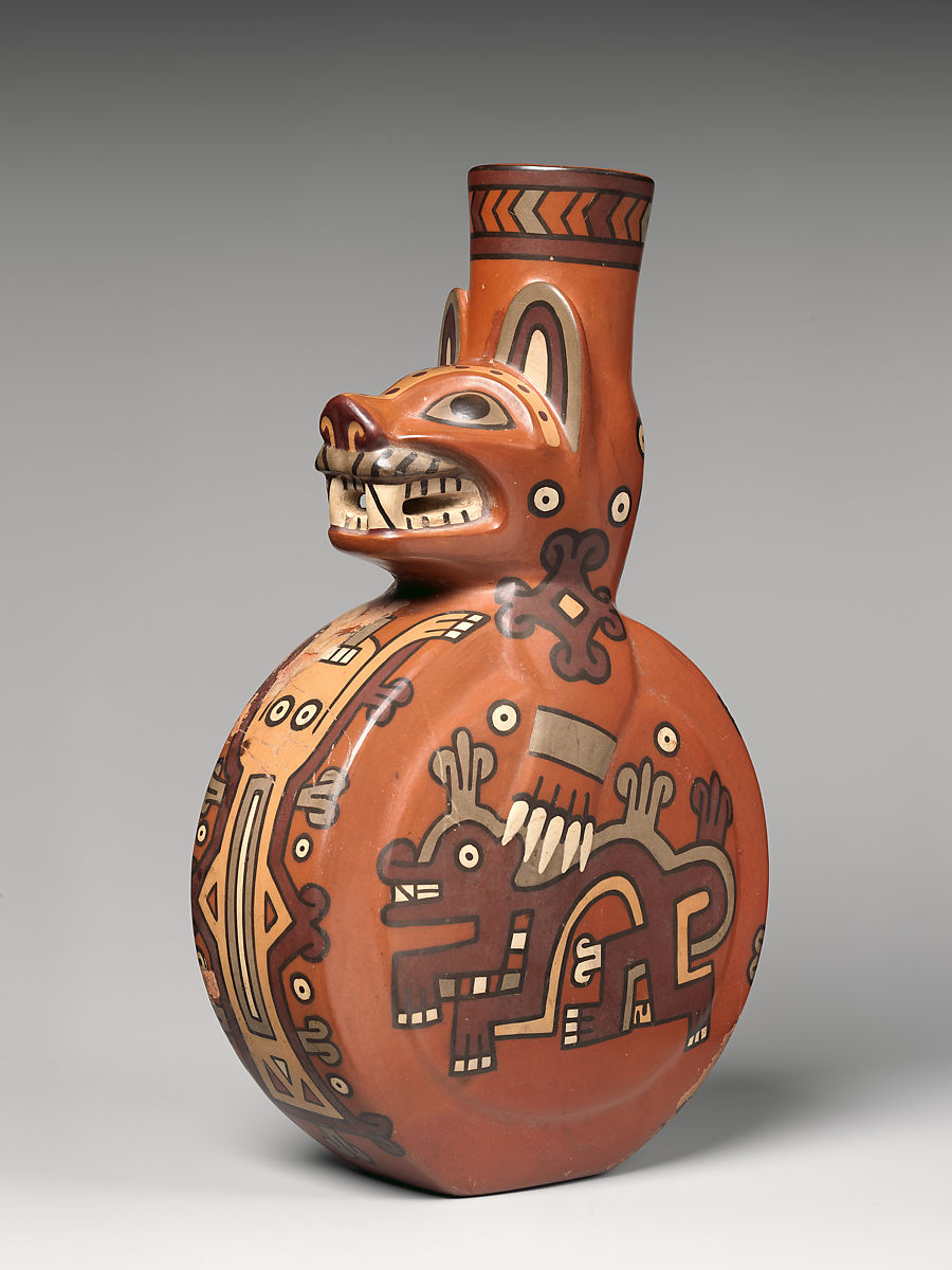 Bottle in the shape of a feline, Wari (Peru), A.D. 600–900.jpg