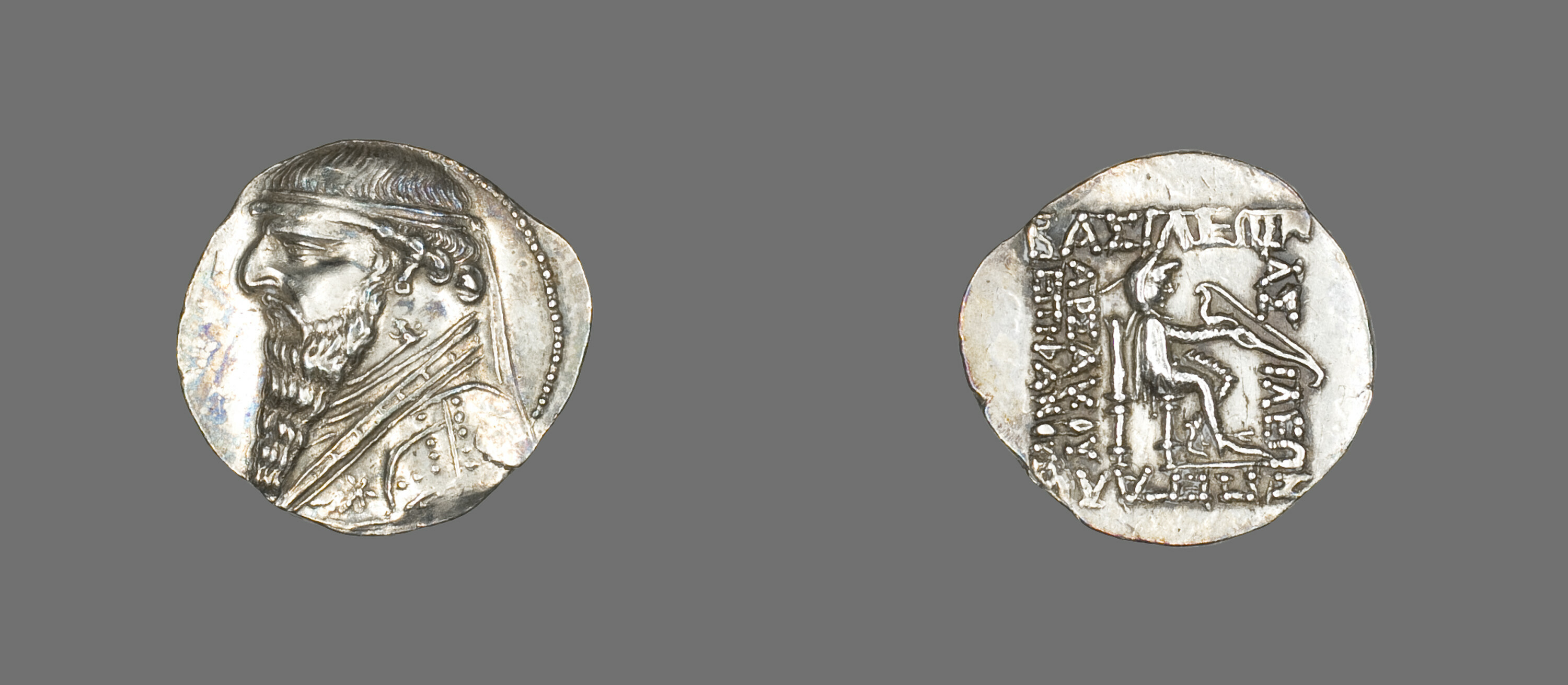 Silver drachm of King Mithridates II the Great of Parthia, 123-88 BCE.jpg