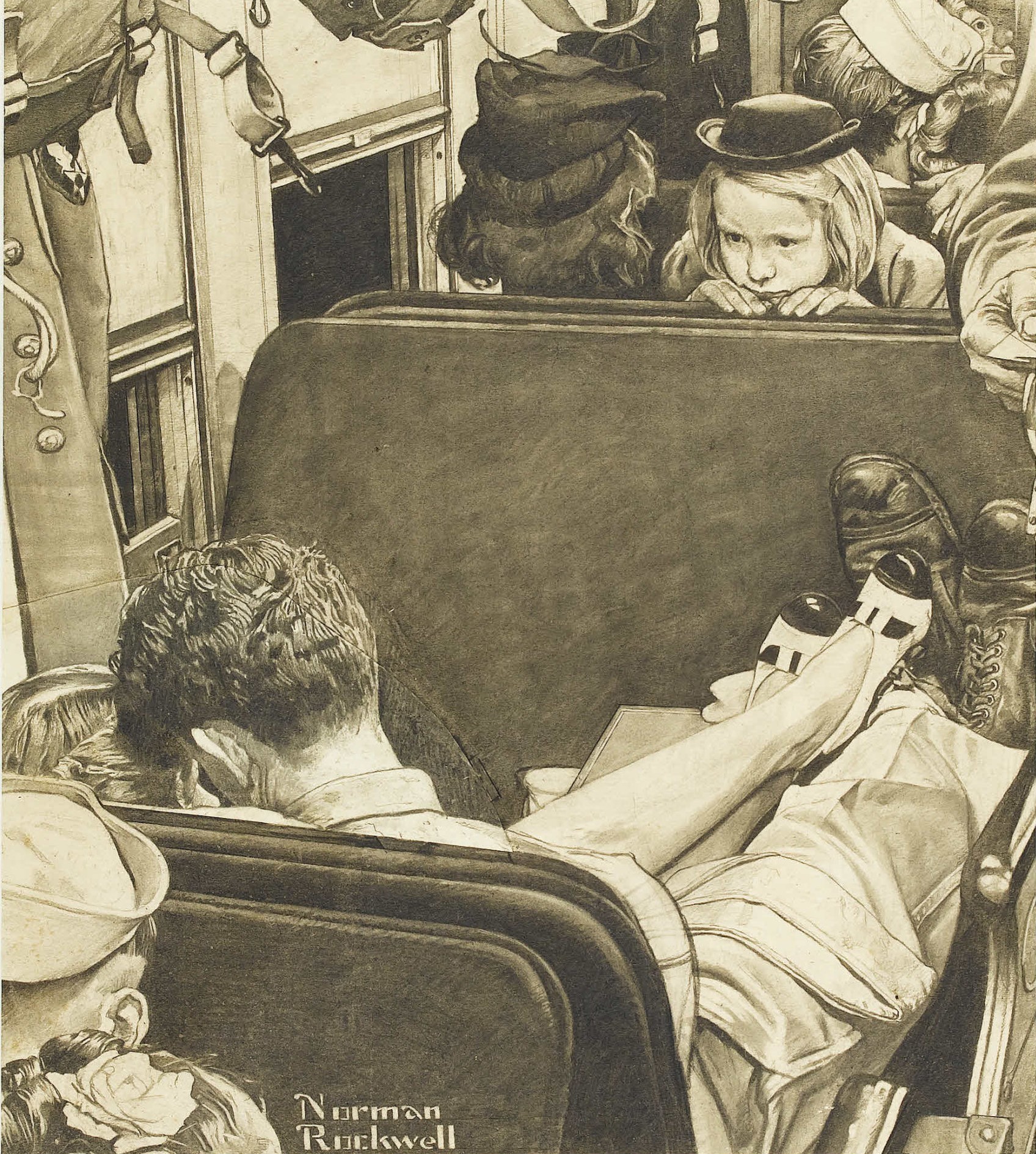Little Girl Observing Lovers on a Train study, 1944, by Norman Rockwell.jpg