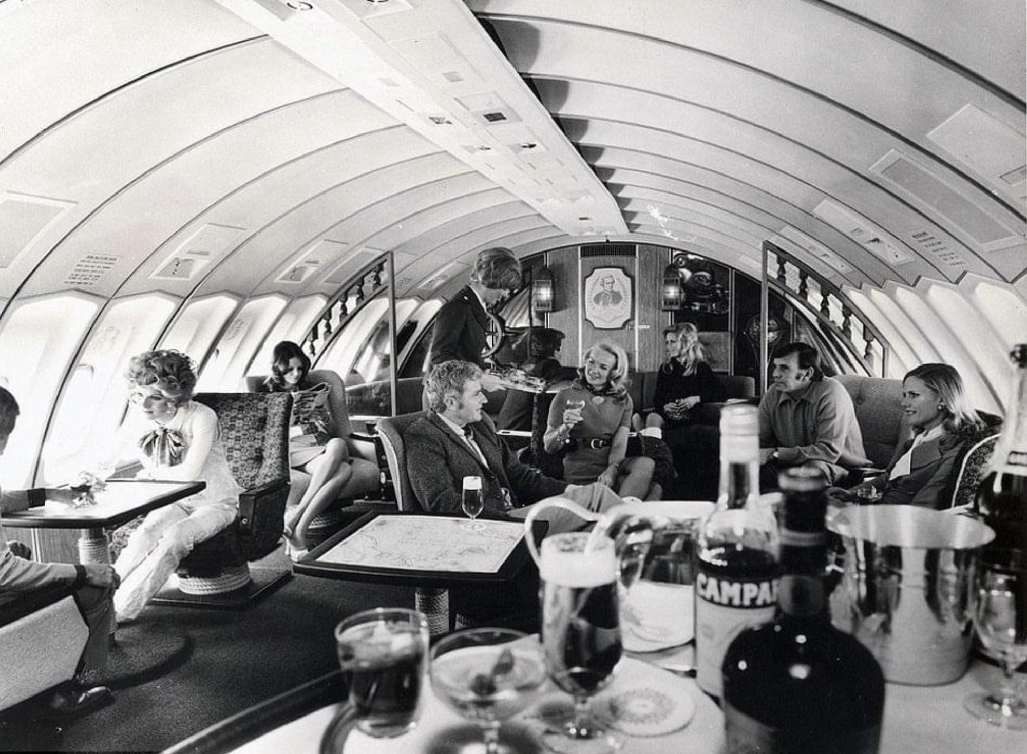 1971, the luxuries of flying in the past in a Qantas Airways 747 upper deck.jpg