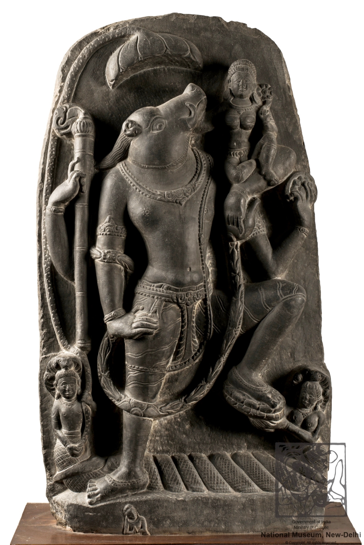Varaha, avatar (reincarnation) of Vishnu rescuing Bhu Devi (earth goddess), 10th century CE, Pala dynasty. On display at National Museum, New Delhi, India.jpg