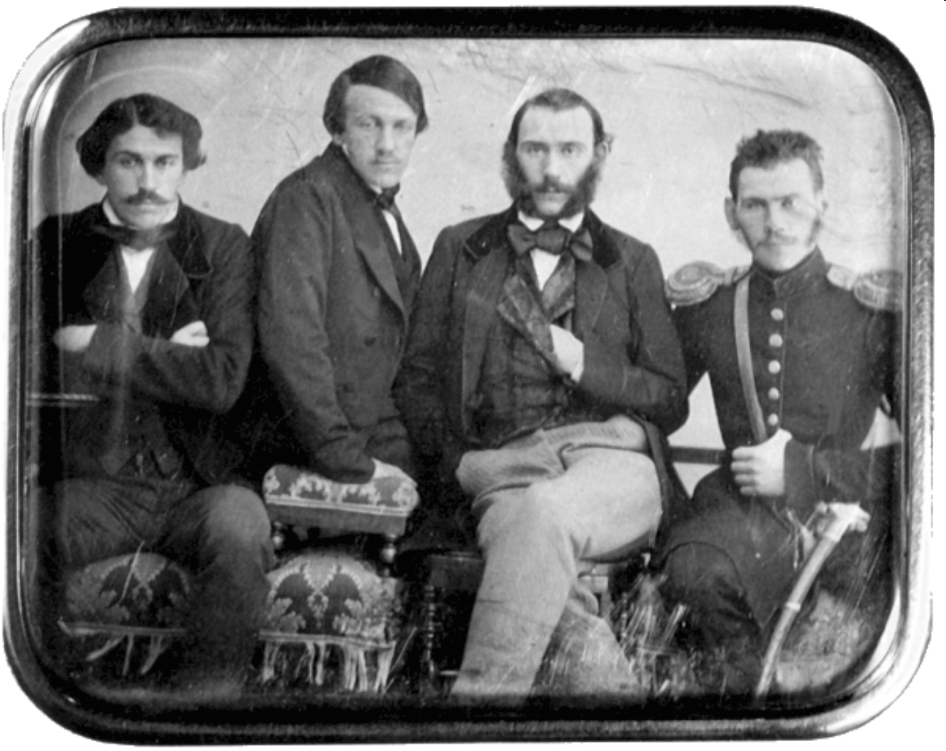 Братья Толстые (слева направо) - Сергей, Николай, Дмитрий, Лев, 1854 год. Москва. Дагерротип.jpg