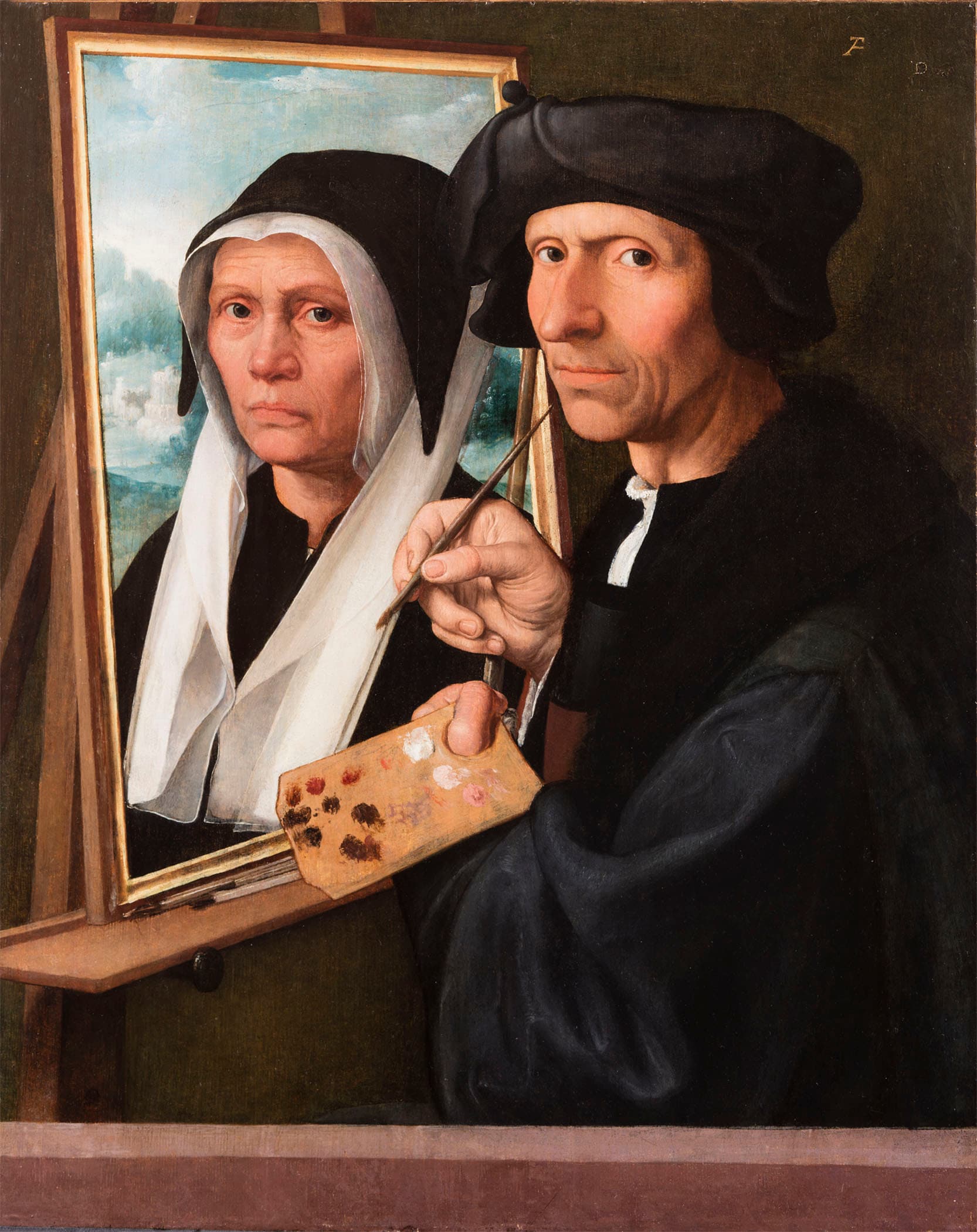 Jacob Cornelisz van Oostsanen Painting a Portrait of His Wife, by Dirick Jacobz, 1550.jpg