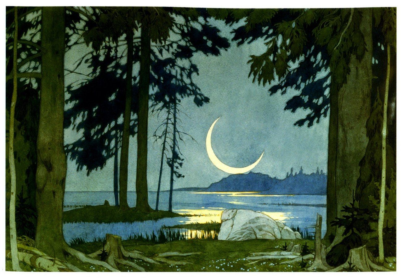 Night on the Shores of Lake Ilmen, Ivan Bilibin.jpg