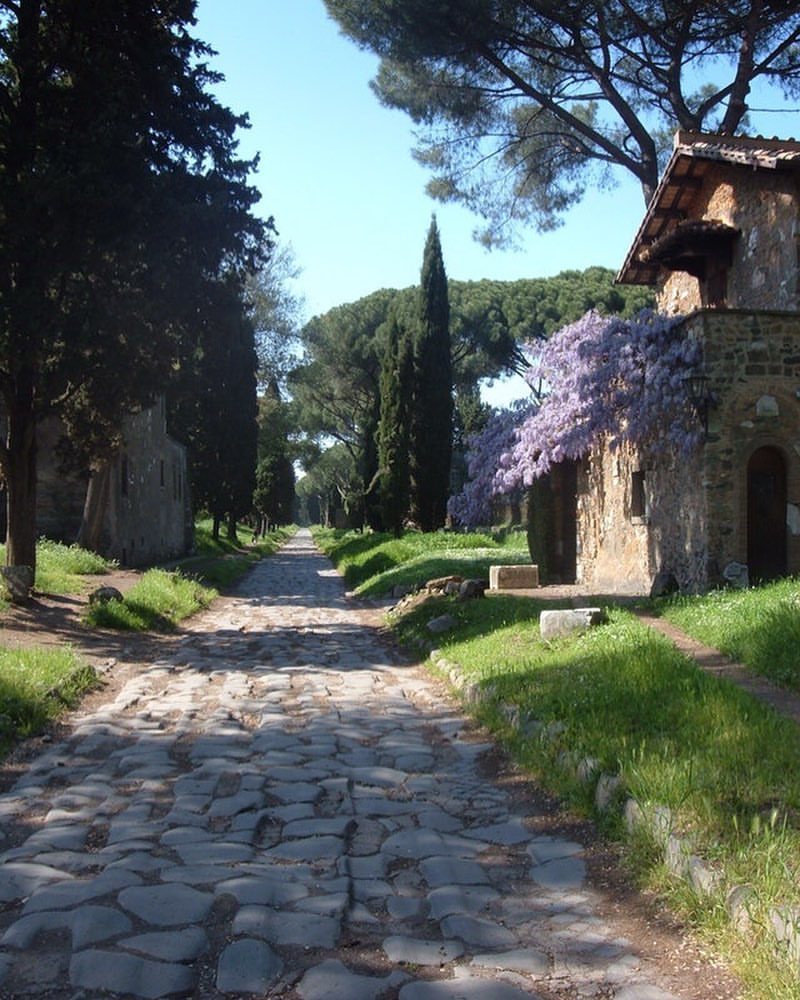 The Via Appia (Appian Way) near Rome, one of the oldest original paved roads anywhere, 2nd Century BC. A vital thoroughfare for the Legions of the Republic and Empire.jpg