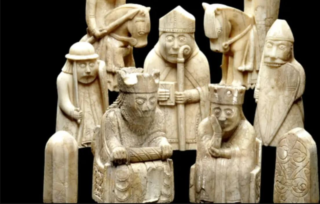 The Lewis Chessman - Carved from walrus tusk and whale bone. Most likely created between 1150 and 1200 by Vikings who inhabited the Isle of Lewis, Scotland.png