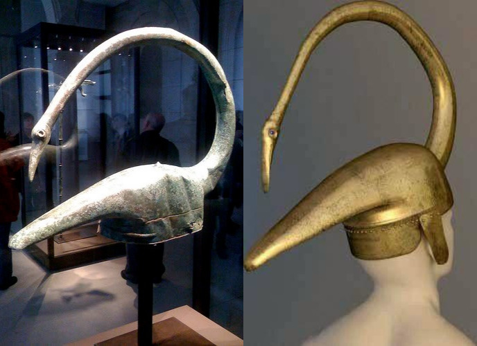 A Gallic bronze helmet in the shape of a swan, found by archeologists in Tintignac, France, in 2004. 4th-2nd century BCE.jpg