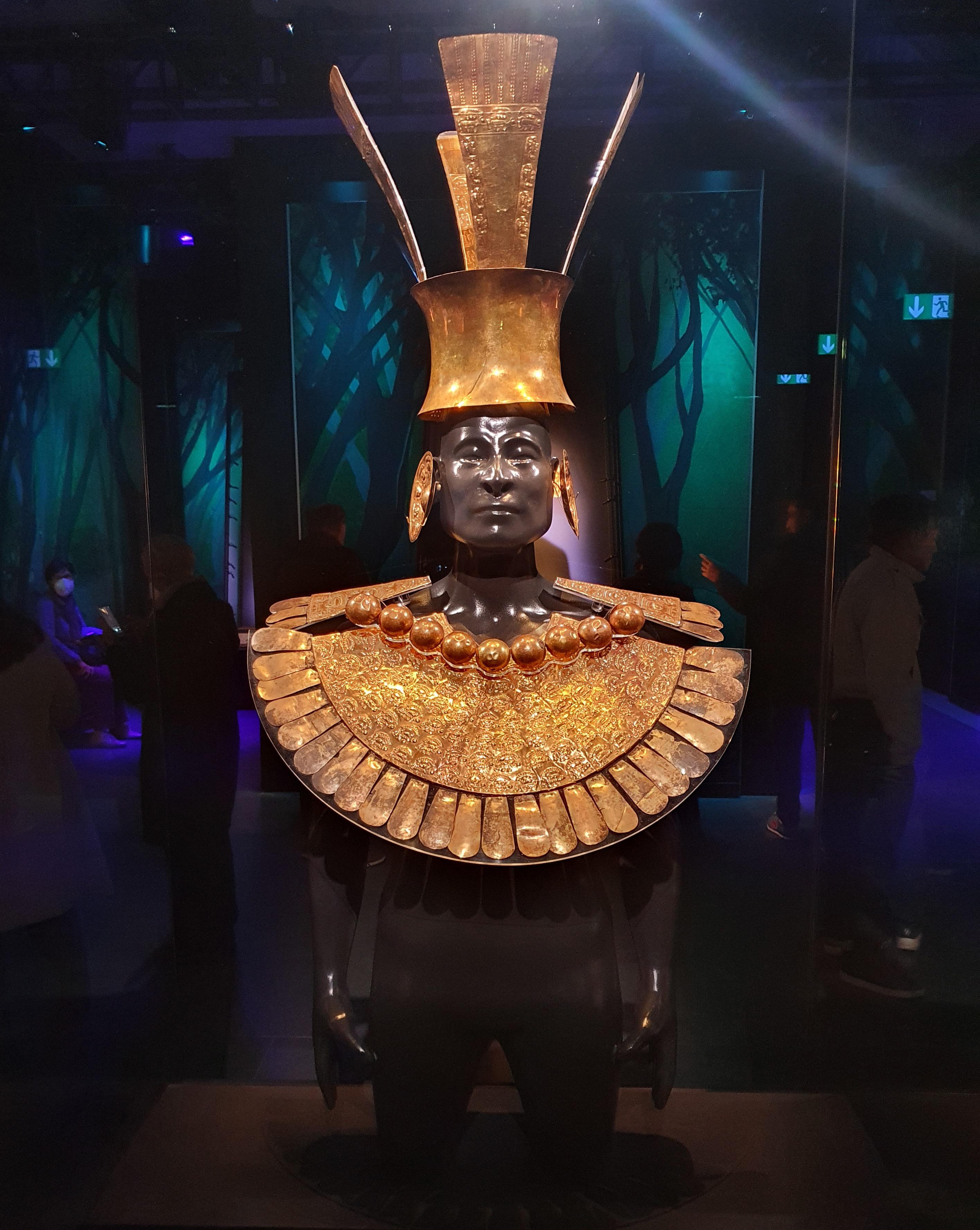The ancient Peruvian nobility embodied godly power.  The lord who wore and was buried in this magnificent gold imperial regalia was likely one of the nine rulers of the Chimu Empire.jpg
