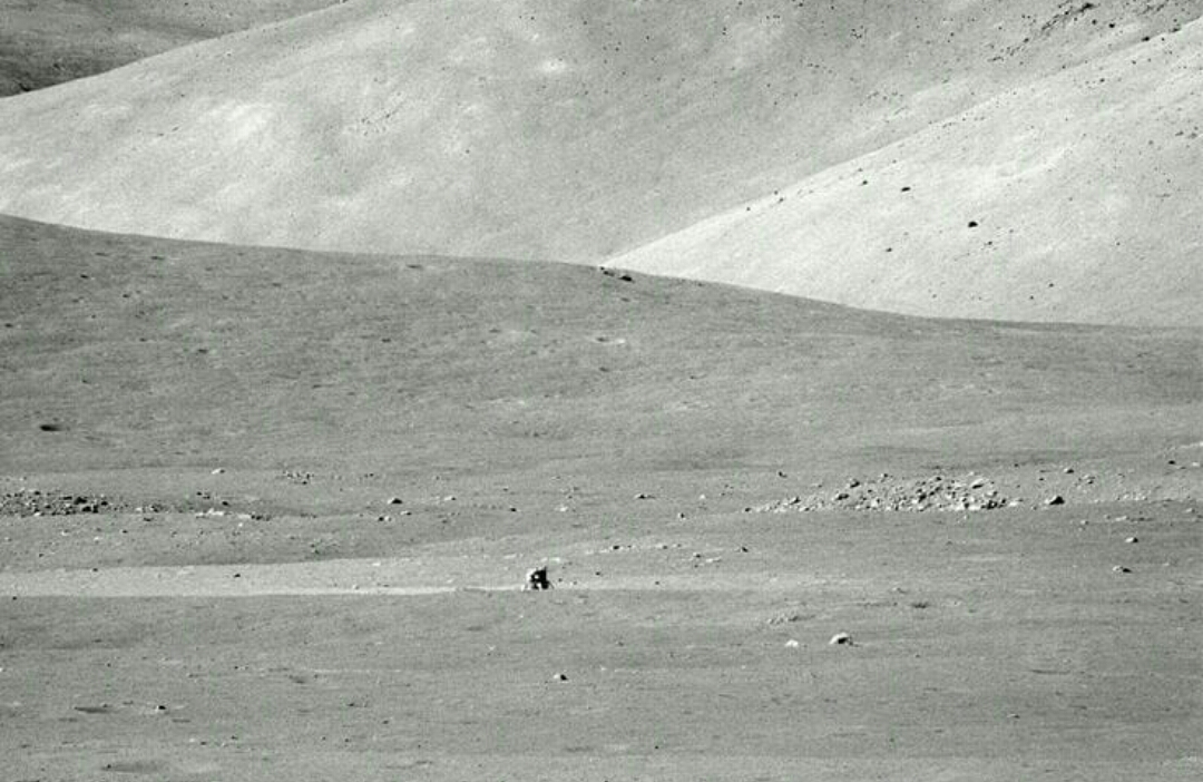 Apollo 17 lunar module seen from two miles away.jpg
