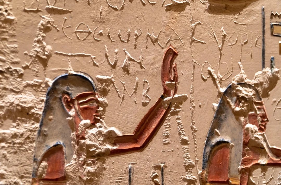 Ancient graffiti saying - I visited and did not like anything but the sarcophagus - and - I cannot read the hieroglyphs. - Greek tourists vandalized the Egyptian Tomb of Ramses V. over 2000 years ago.jpg