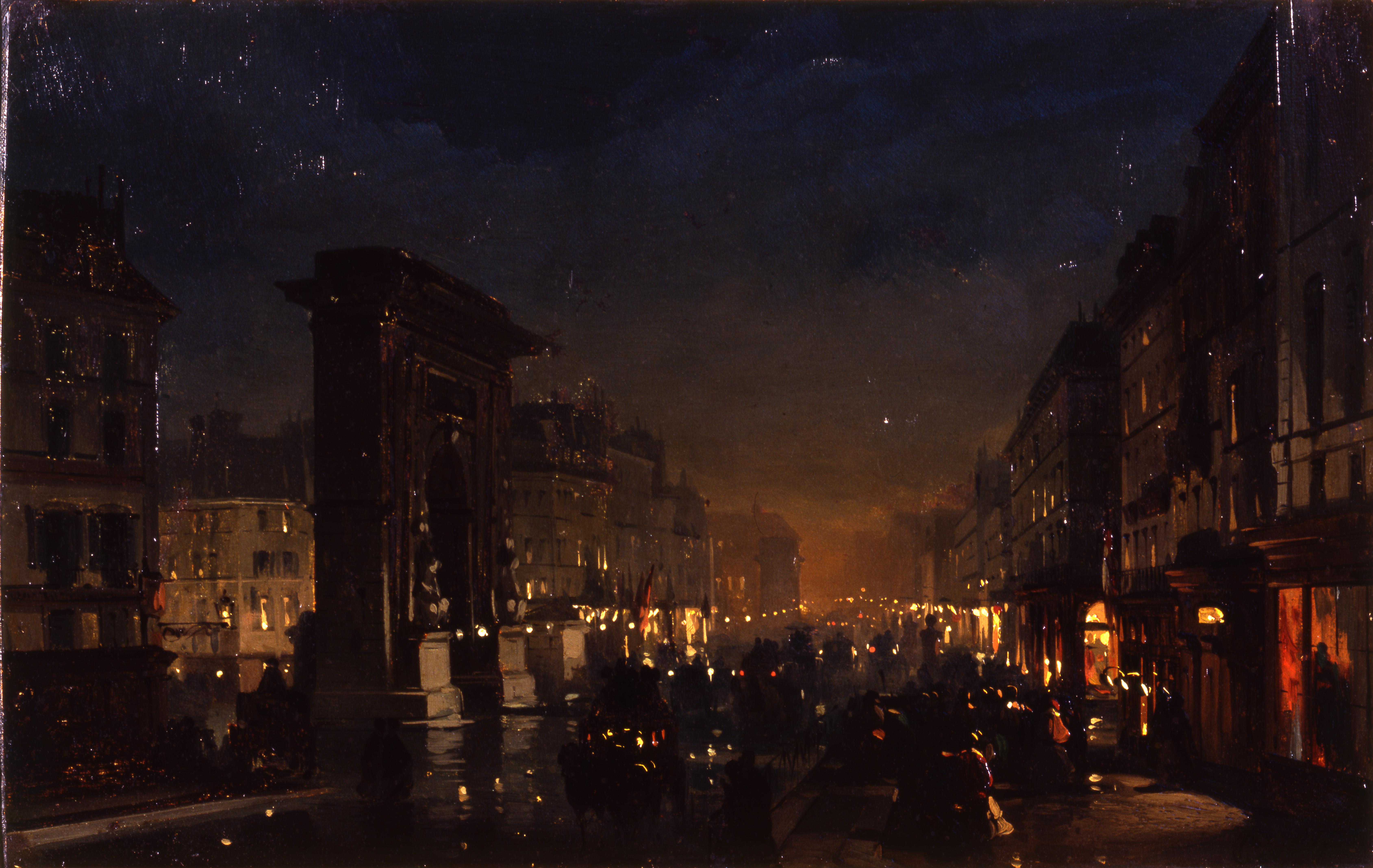 Boulevard et Porte Saint Denis, Olio su Cartoncino Intelato (1855), Ippolito Caffi.jpg