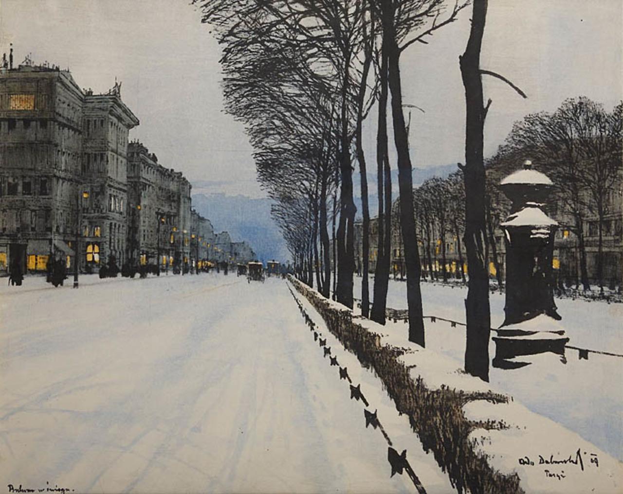 Bulwar w sniegu (Snowy boulevard (1909) by Odo Dobrowolski.jpg