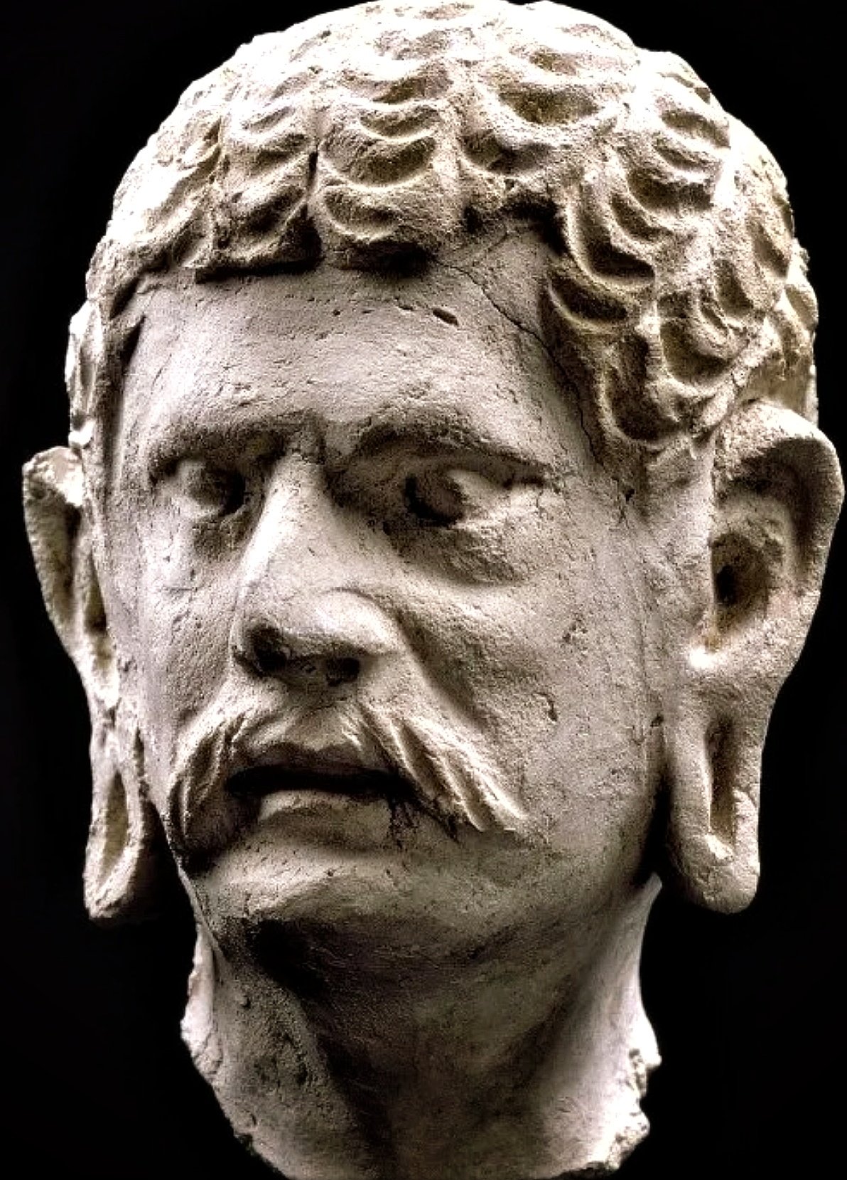 A stucco portrait head of a Gaul, 3rd-4th century CE, now housed at the Guimet Museum in Paris.jpg