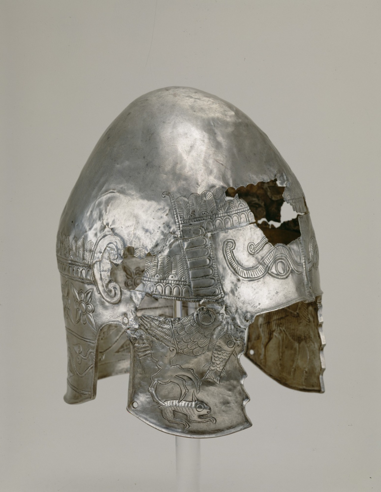 An intricately engraved Thracian silver ceremonial helmet, ca. 4th century BC. Housed at the Detroit Institute of Arts.jpg