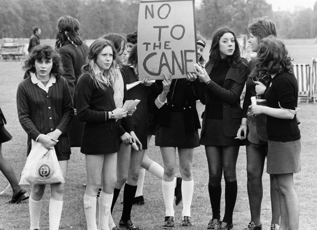 Schoolgirls in Hyde Park protest caning, 1972.jpg
