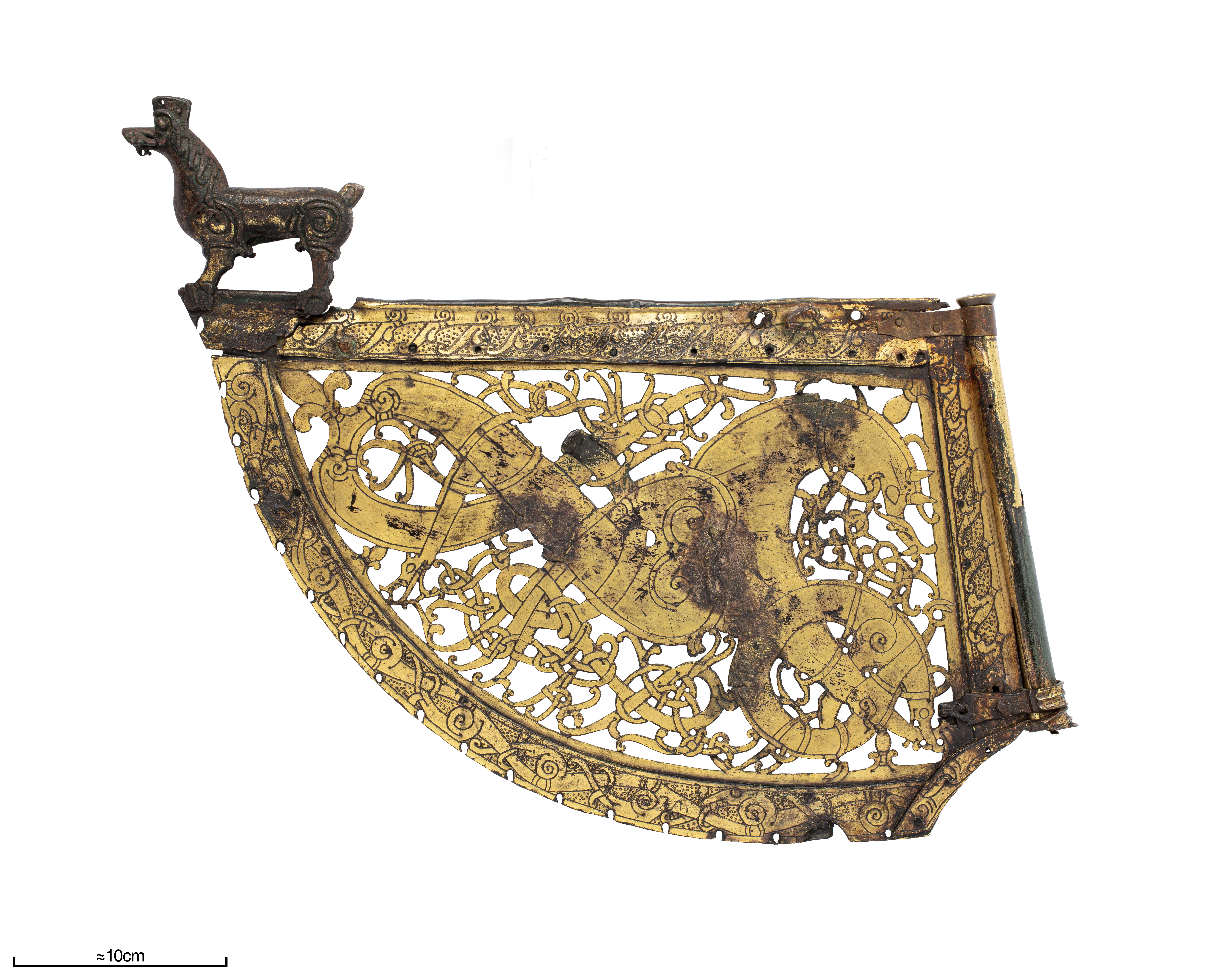 The Söderala vane. A highly ornamented viking era weather vane made from gilded bronze and with intricate openwork. Found in Sweden with possibly British origins and dated to ~1050 AD.jpg