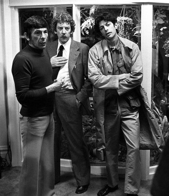 Leonard Nimoy, Donald Sutherland and Jeff Goldblum behind the scenes of Invasion of the Body Snatchers, 1978.jpg