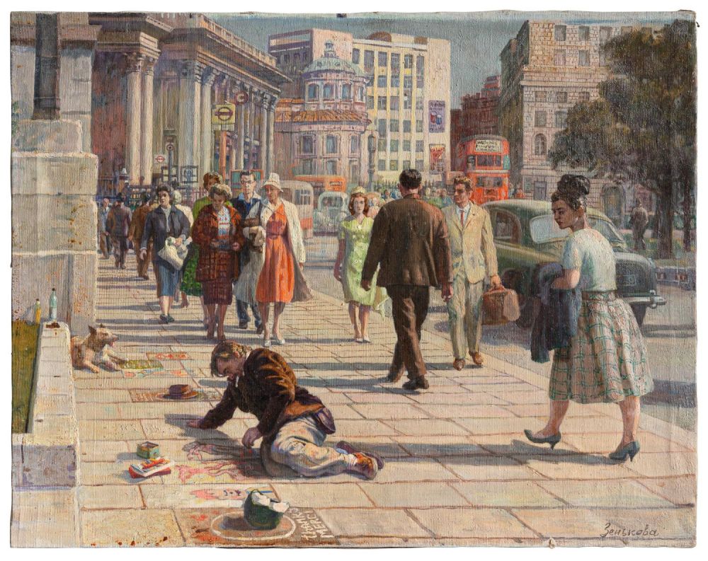 Уличная сцена в Лондоне. Раиса Зенькова, 1950-е.jpg