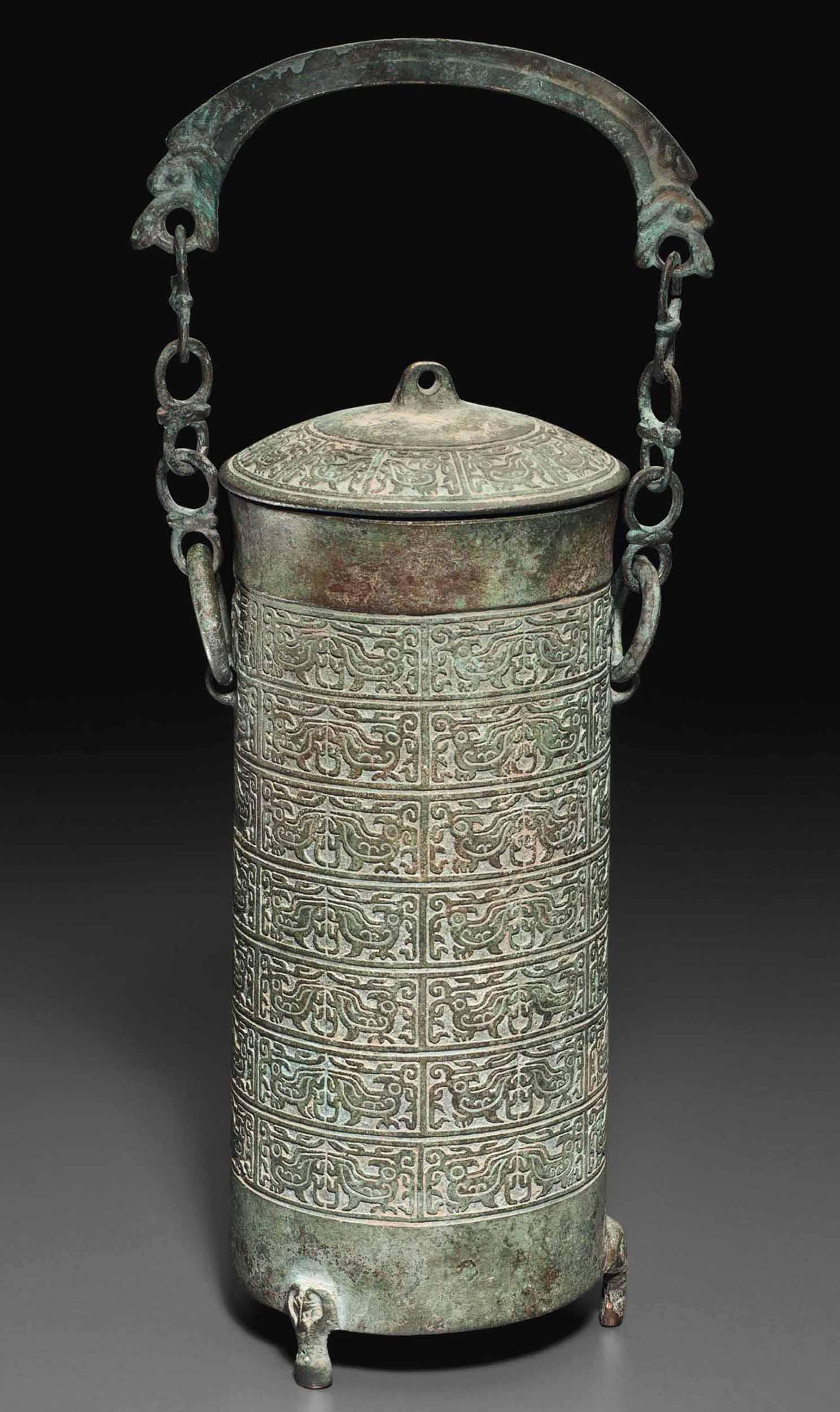 Bronze cylinder on three legs, with animal textures. China, Eastern Zhou dynasty, 770-356 BC.jpg
