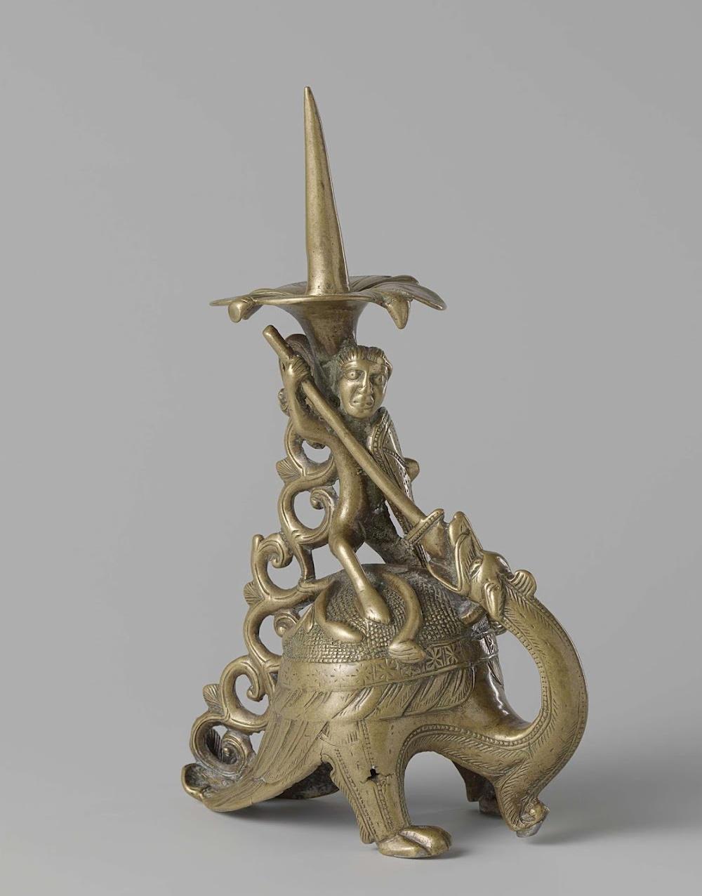 Candlestick [copper alloy]; Knight with a Dragon. Lower Saxony, 1175 - 1225 CE ca. Rijksmuseum.jpg