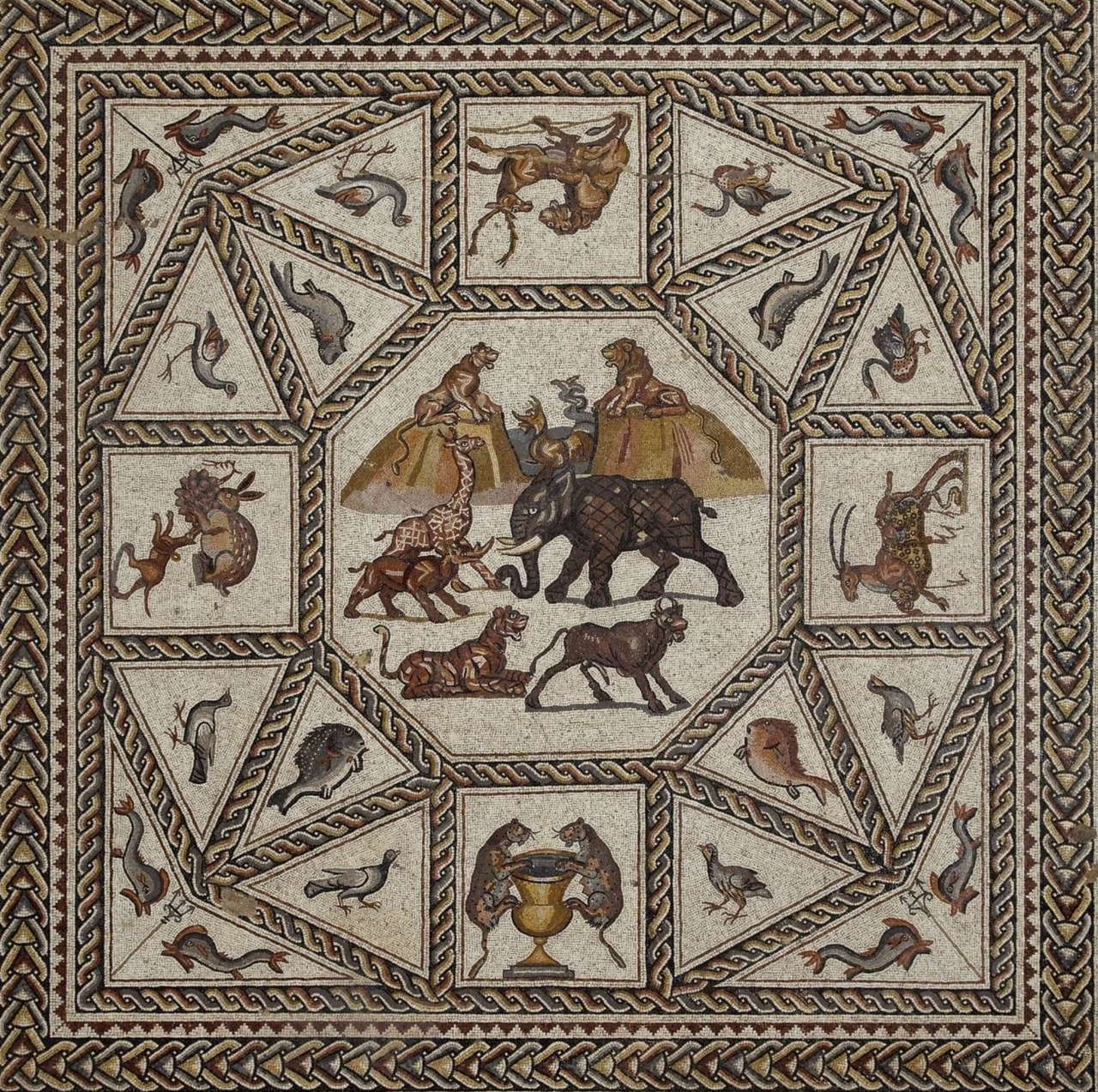 The Lod Mosaic. Israeli town of Lod. Dating to around AD 300.jpg