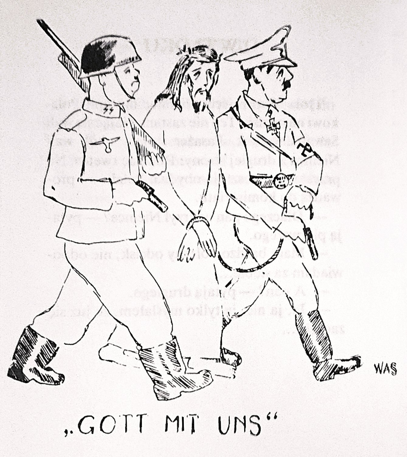 GOD WITH US - a cartoon printed in 1943's occupied Poland, in an illegal underground magazine, published by resistance groups.jpg