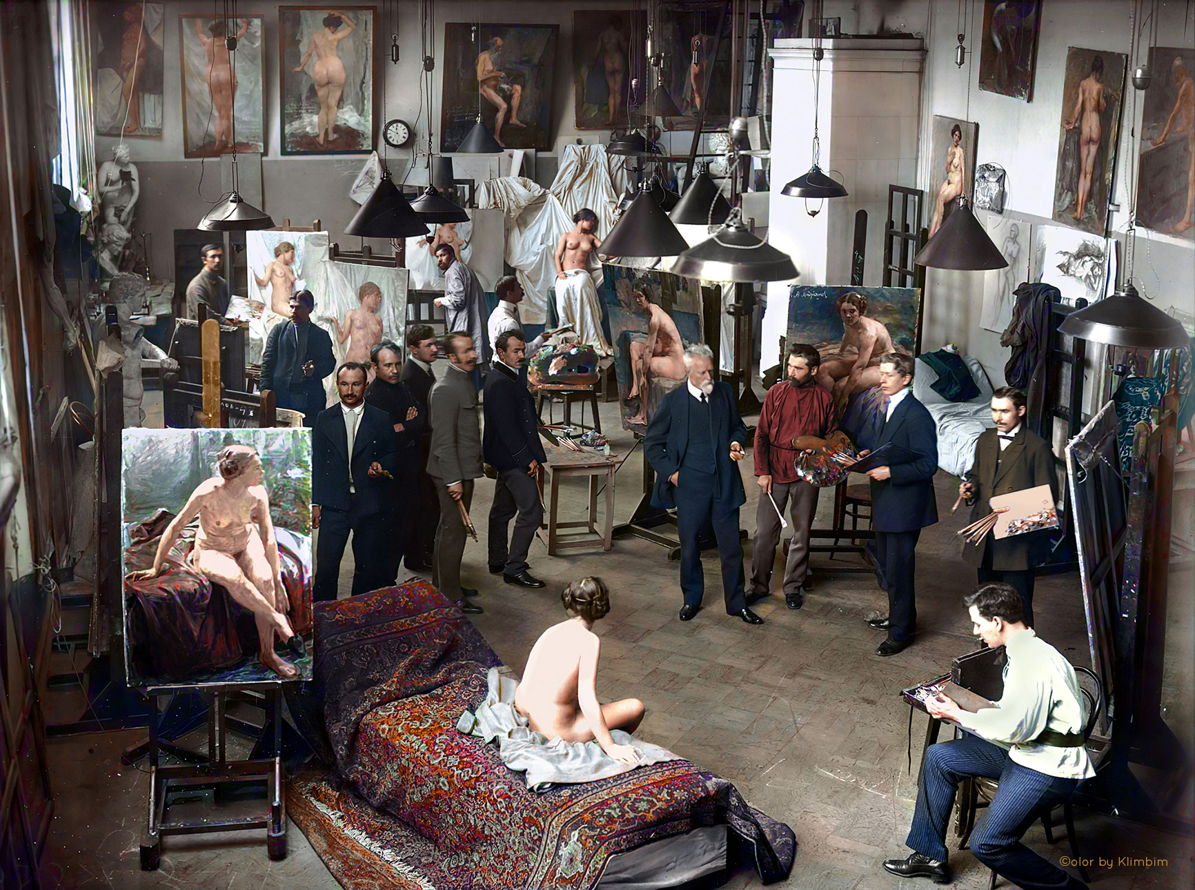 Painting studio of Professor V.E. Makovsky in the Academy of Arts, St. Petersburg, 1913.jpg