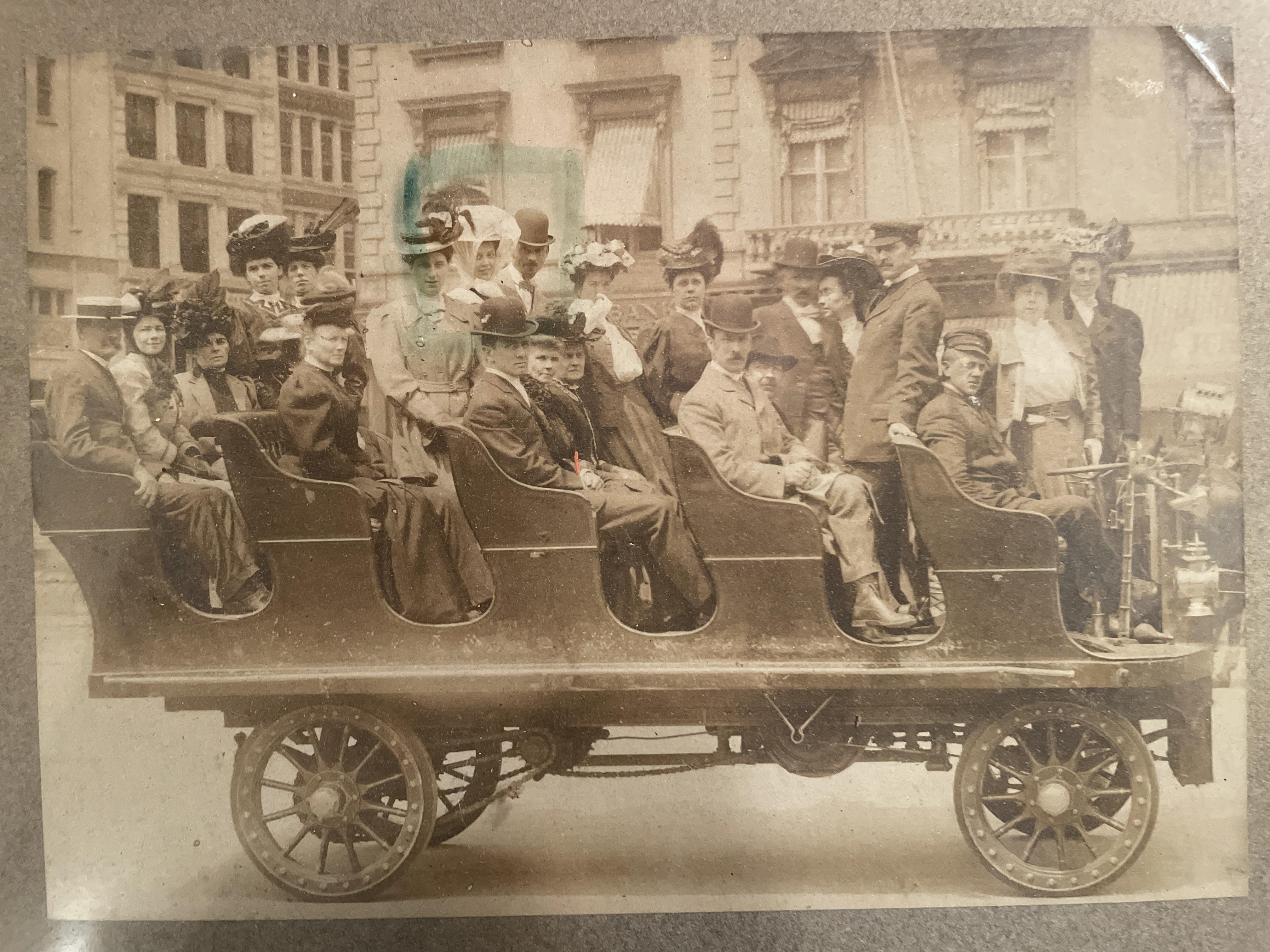 Great-grandparents on their honeymoon in NYC, riding an electric 'omnibus'.jpg