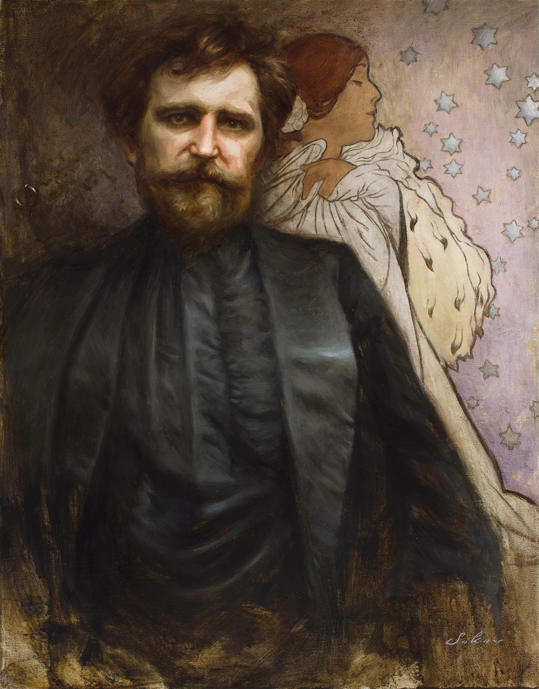 Pavel Sokov - Alphonse Mucha in Front of His Work (2021).jpg