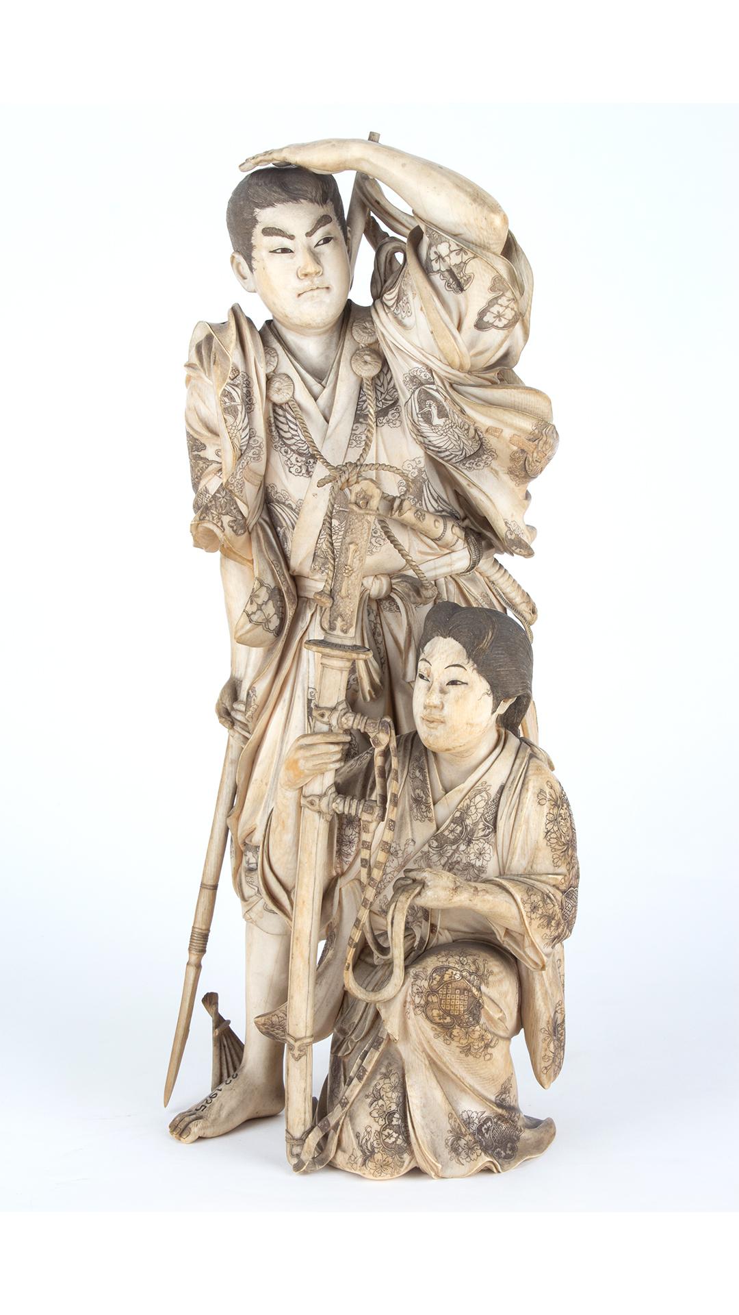 Samurai and his wife, ivory, Japanese,Meiji period,19 century, sir ratan tata Art collection,csmvs museum Mumbai India.jpg