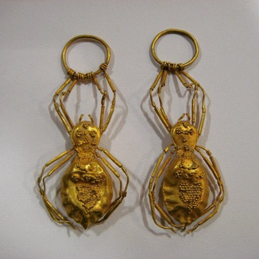 Gold spider earrings from the Bactrian region of Afghanistan, 300 BC to 100 BC.jpg