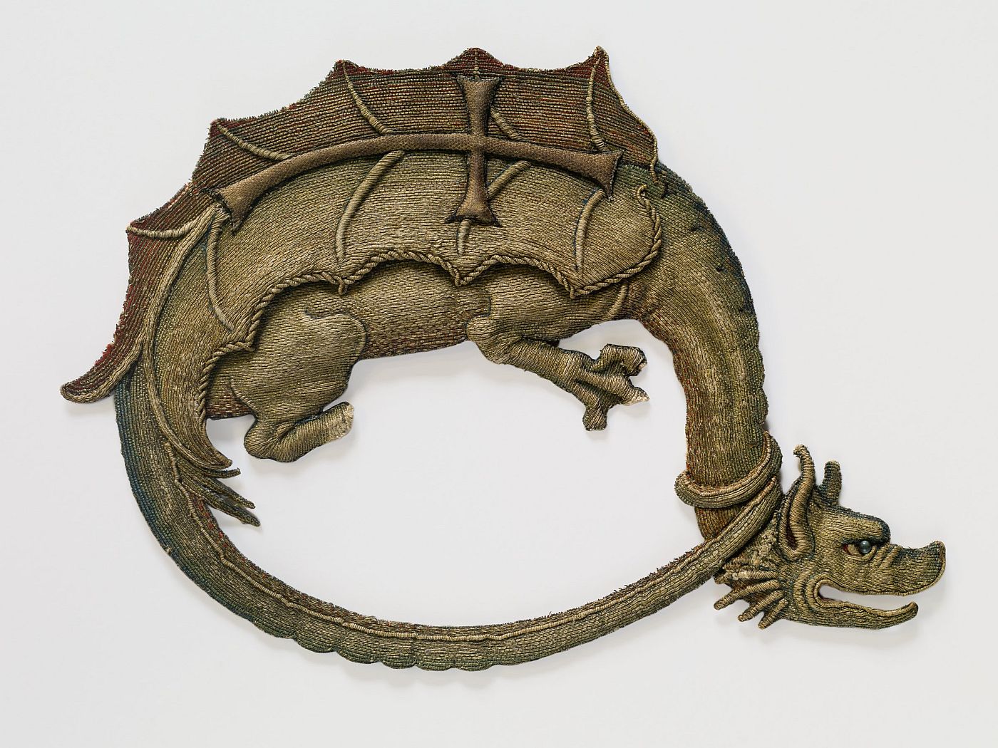 Silk badge of the Order of the Dragon, created around 1430. It is the only known badge of the Order that still exists today.jpg