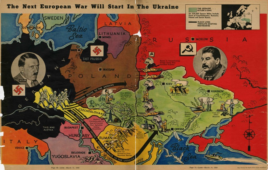 'The next European war will start in Ukraine.' Illustration from the American magazine 'Look' (March 14, 1939).png