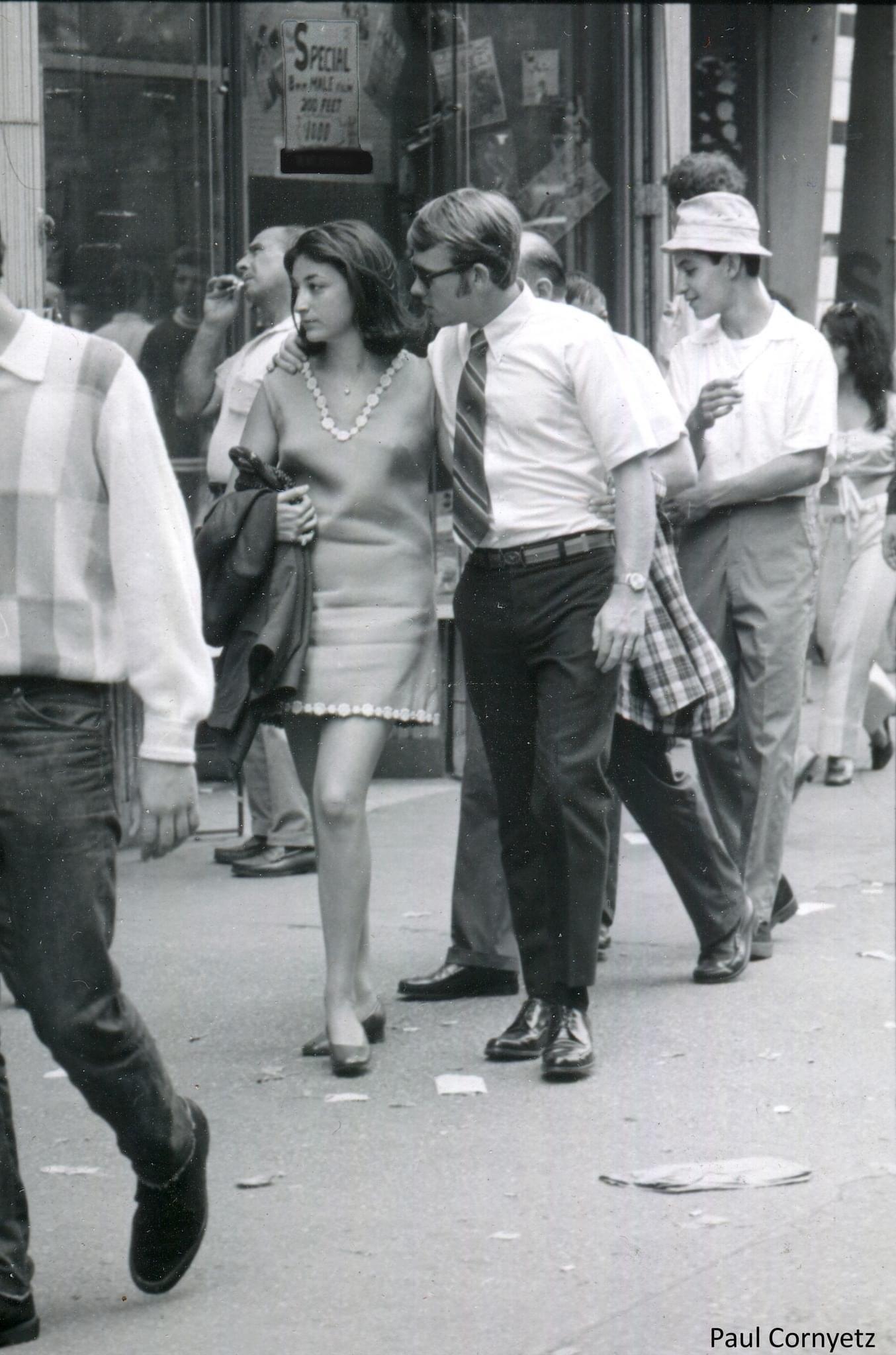 A couple strolls in midtown Manhattan, Paul Cornyetz photo, 1969.jpg