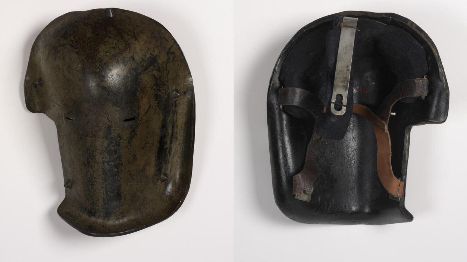 German WWI sniper's face armor with a cut-out for the rifle stock.jpg