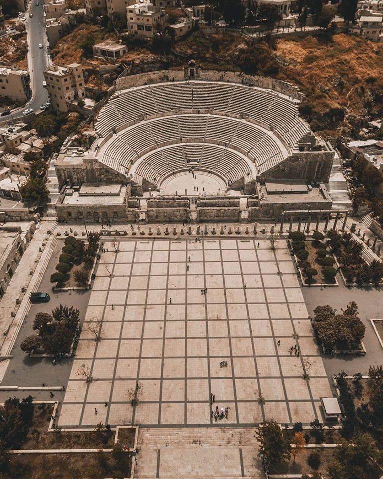 Roman theater in Amman (Jordan), a city which in ancient Rome was called Philadelphia. The theater was built during the reign of emperor Antoninus Pius (138-161 CE).jpg