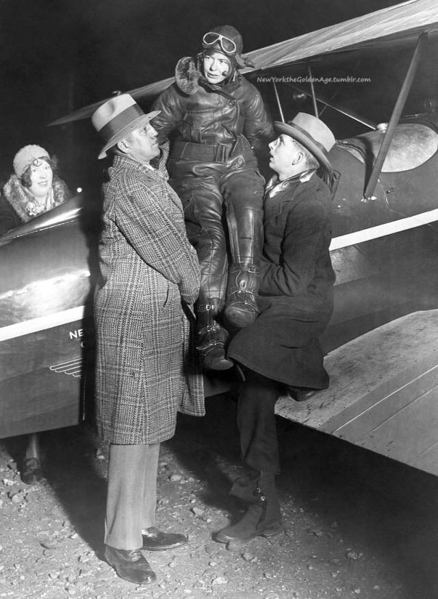 Seventeen-year-old Elinor Smith, aka The Flying Flapper, established an endurance flying record for women when she landed at Mitchel Field after staying aloft 13 hours, 16 minutes and 45 seconds, January 31, 1929.jpg