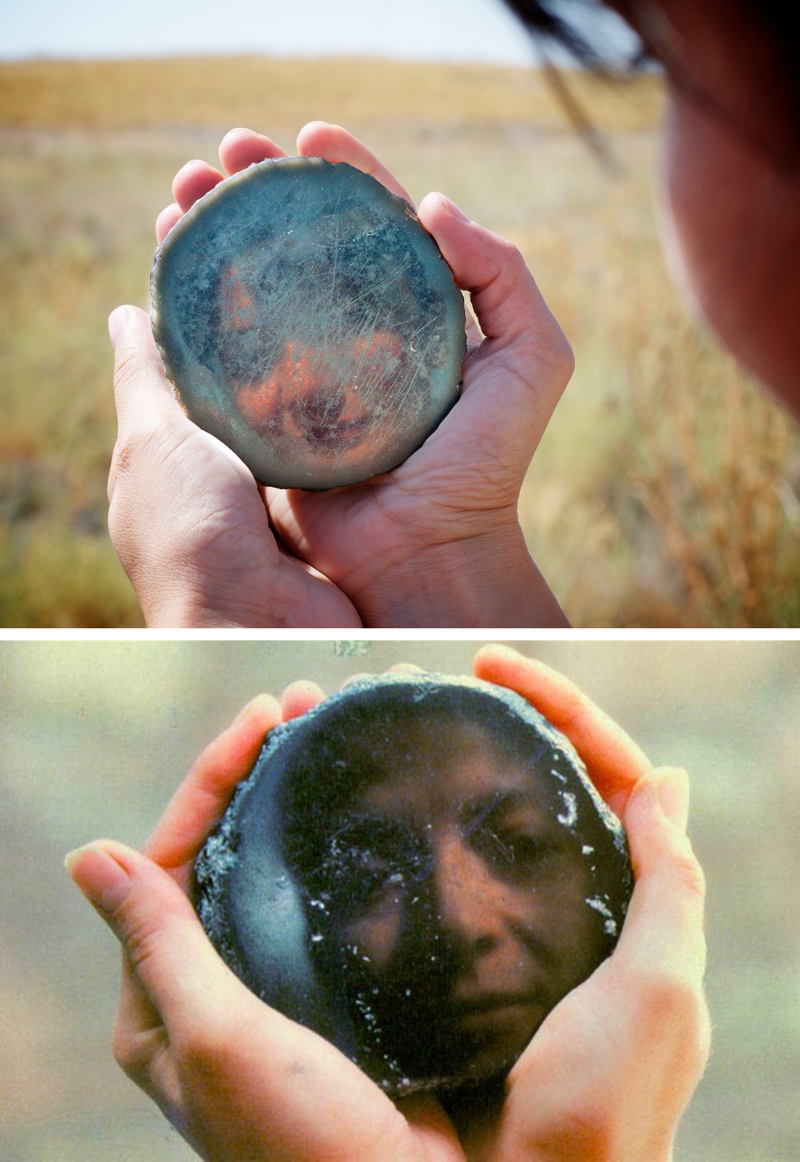 The earliest known manufactured mirrors (approximately 8000 years old), found at the Neolithic site of Çatalhöyük in Turkey. These mirrors were made from obsidian (volcanic glass).jpg