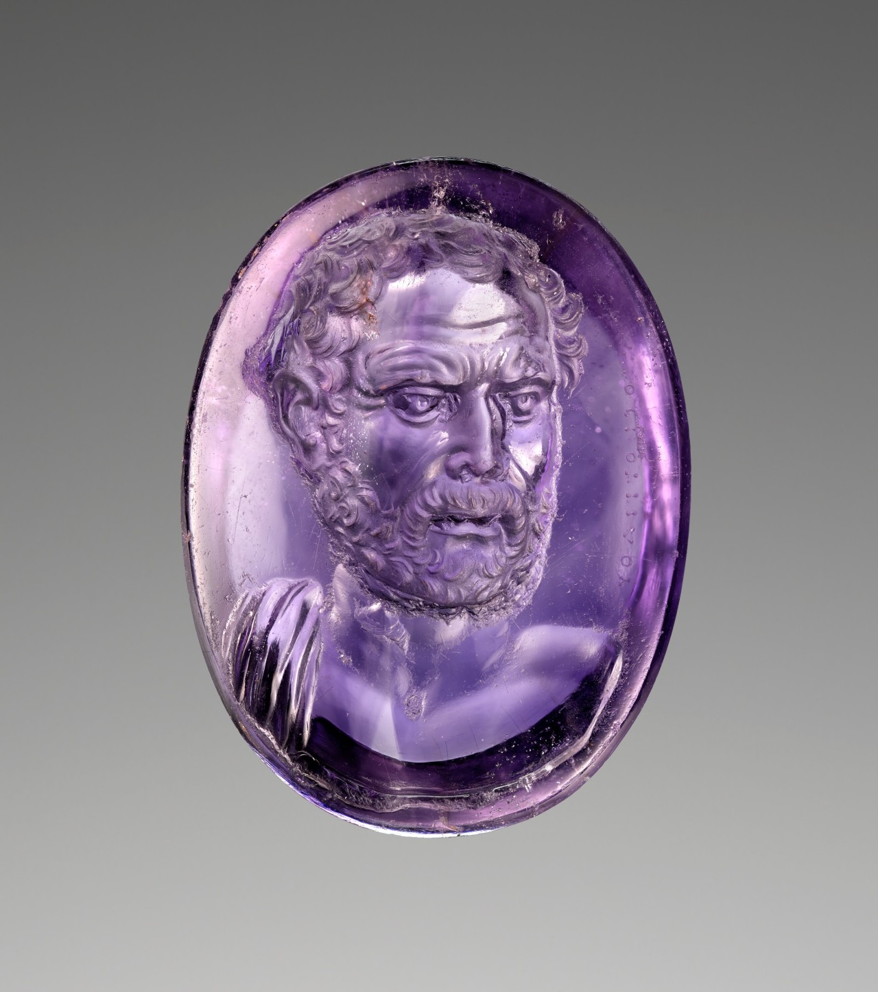 Erothosthenes, on an Amethyst Roman intaglio, 1st century, from The J. Paul Getty Museum.jpg