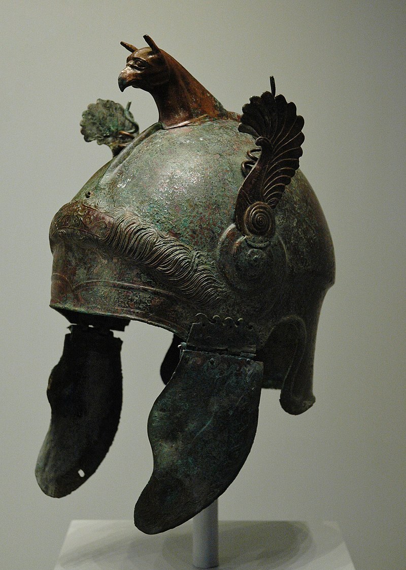 Attic helmet with decorative bronze wings, colonial Greek from southern Italy, 4th century BC.jpg