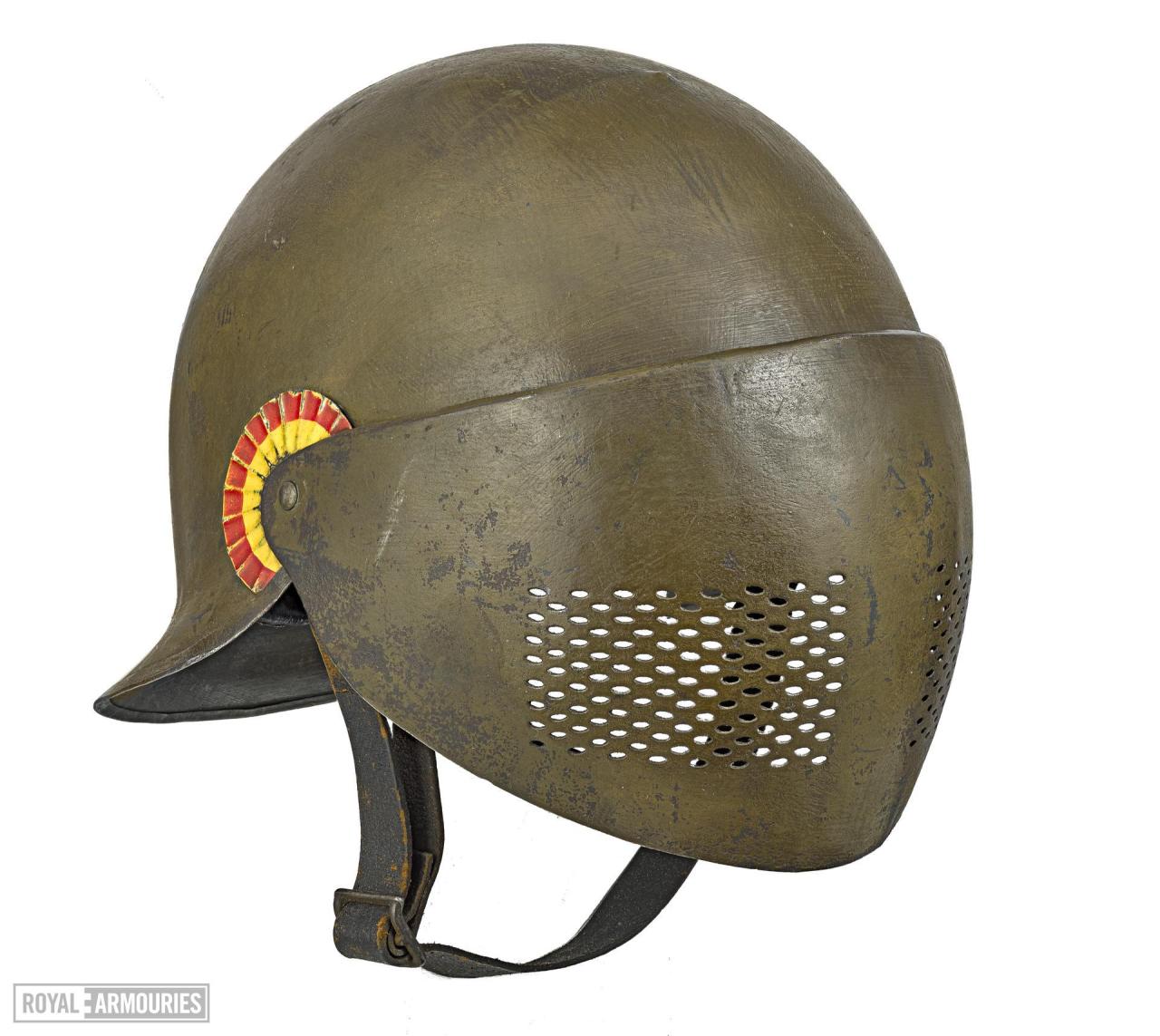 World War I Belgian infantry helmet with visor, 1916.jpg