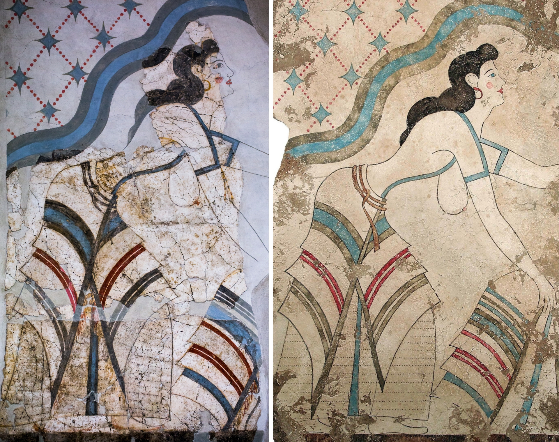 A Minoan fresco from the House of the Ladies in Akrotiri on the Aegean island of Santorini, Greece, c. 17th century BCE.jpg