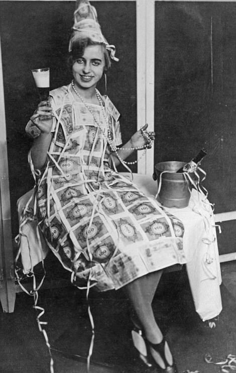 Woman wearing a dress made of nearly worthless hyperinflated German currency, 1923.jpg