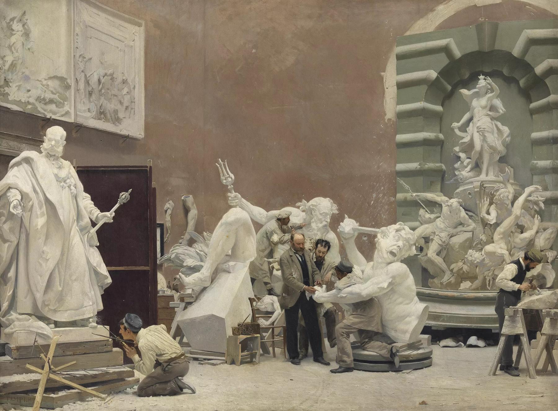 The sculptor Rudolf Weyr in his studio (before 1895) Hans Temple.jpg