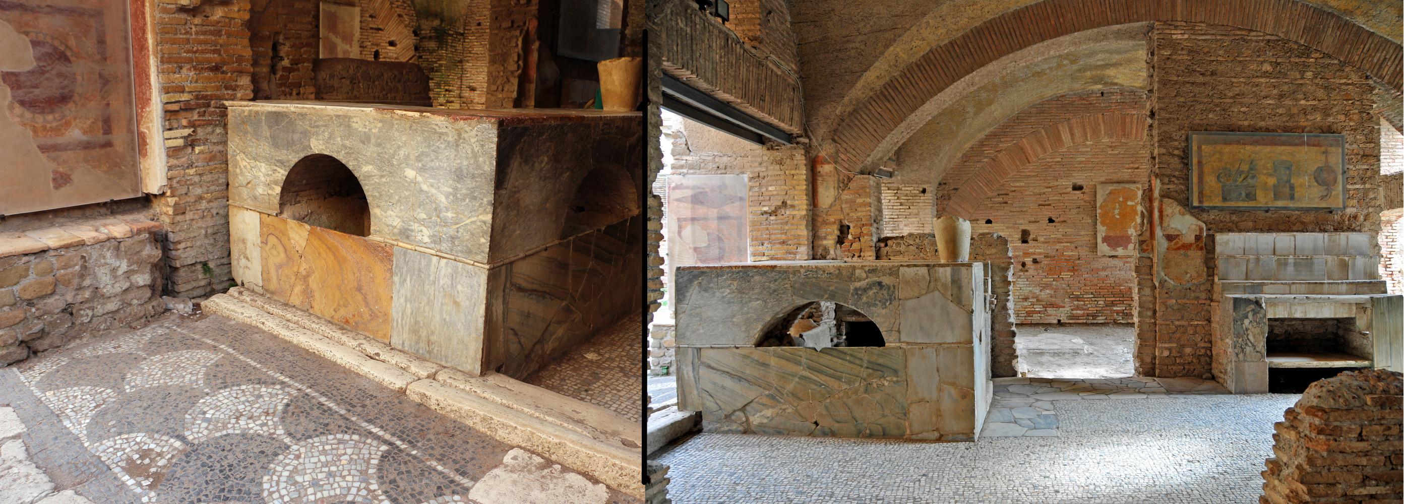 The Roman bar [thermopolium] in Ostia Antica, Italy [R I,II,5-7]. 3rd-4th c. CE. The L-shaped bar counter from outside & inside the room.jpg